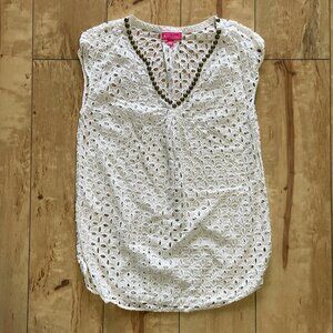 Lilly Pulitzer Eyelet‎ Tunic Swim Cover Up with Gold Studded Neckline White M